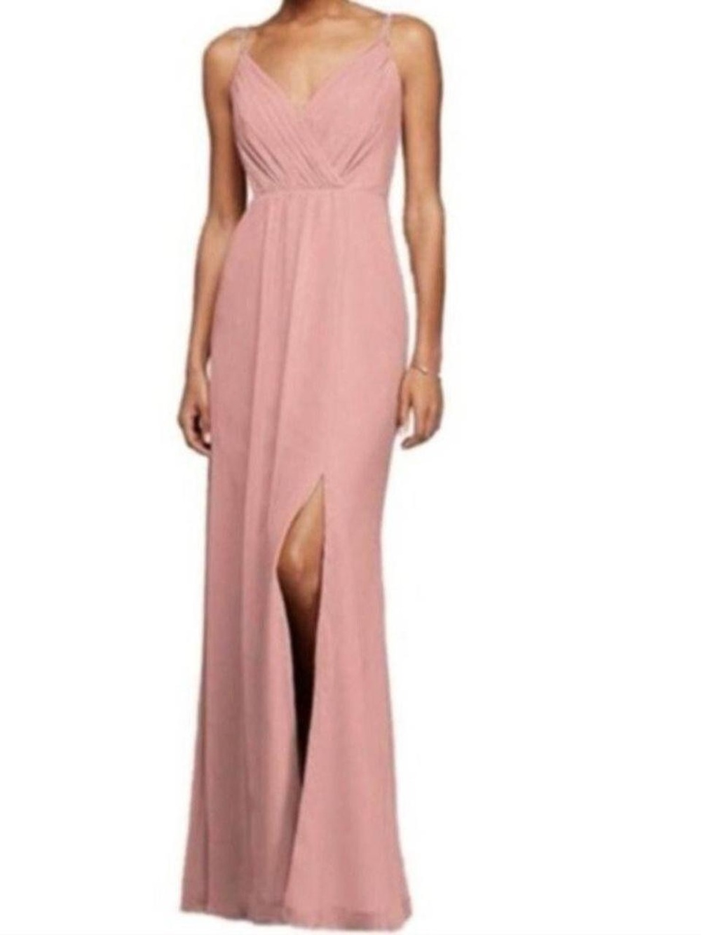 David’s Bridal Spaghetti Strap Pleated Chiffon Bridesmaid Dress Blush Sz 12